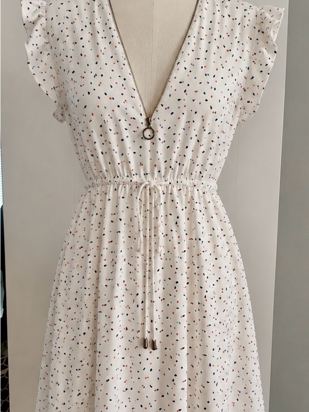 J for Justify Cream Midi Dress with Multicolor Dot Print
